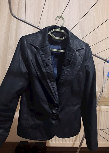 Kadın Siyah Deri Blazer Ceket - Görsel 2