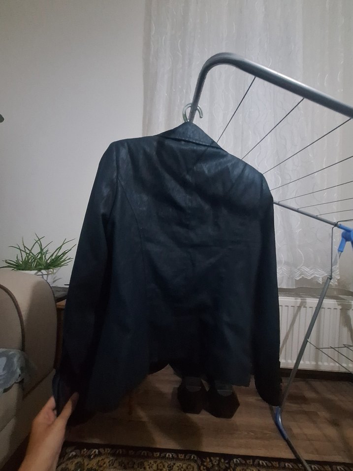 Kadın Siyah Deri Blazer Ceket - Görsel 4