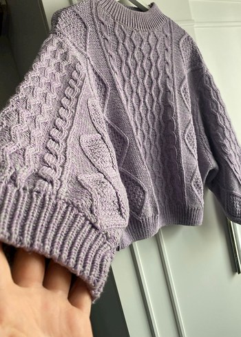 Mor Örgü Kadın Kazak, Rahat Kesim, Bisiklet Yaka - Görsel 2