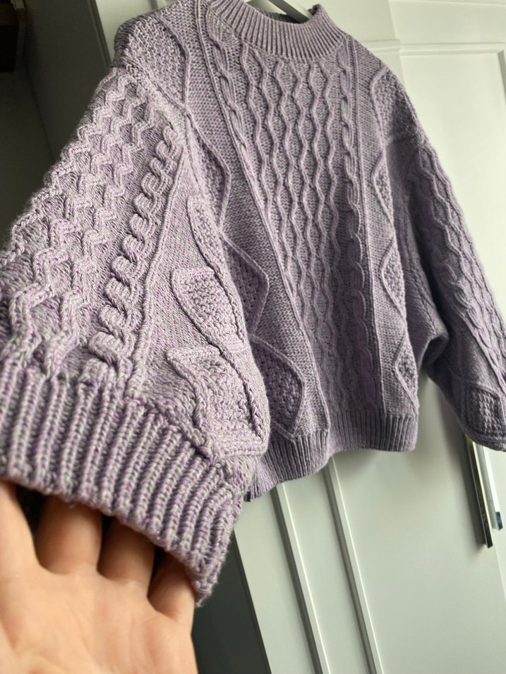 Mor Örgü Kadın Kazak, Rahat Kesim, Bisiklet Yaka - Görsel 2