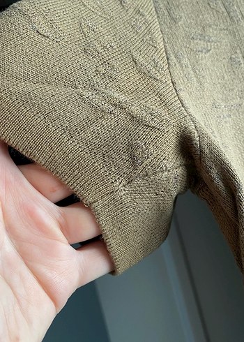 Bej Kadın Midi Triko Elbise Kısa Kollu - Görsel 5