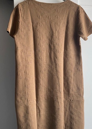 Bej Kadın Midi Triko Elbise Kısa Kollu - Görsel 6