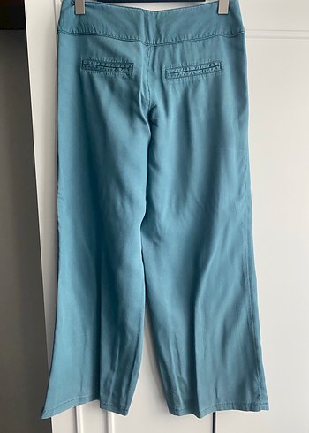 Düğmeli Turkuaz Kadın Denim Pantolon - Görsel 5