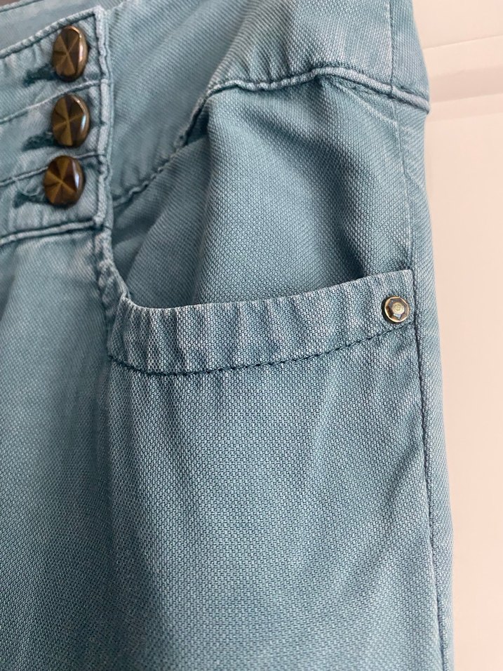 Düğmeli Turkuaz Kadın Denim Pantolon - Görsel 4