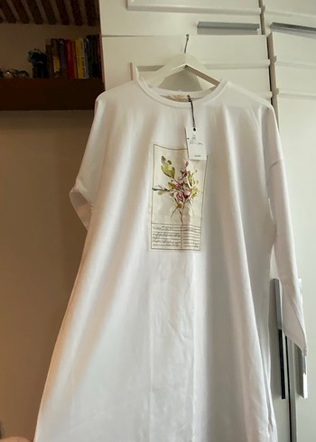 Allday Baskılı Uzun Kollu Beyaz Pamuklu Kadın Tunik/ Elbise - Görsel 6