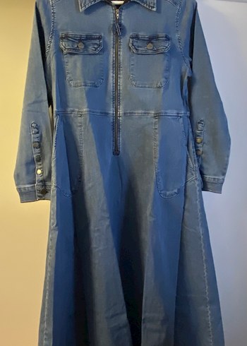 Uzun Jean Elbise, Fermuarlı, Gri Mavi - Görsel 2