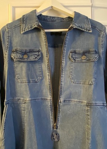 Uzun Jean Elbise, Fermuarlı, Gri Mavi - Görsel 10