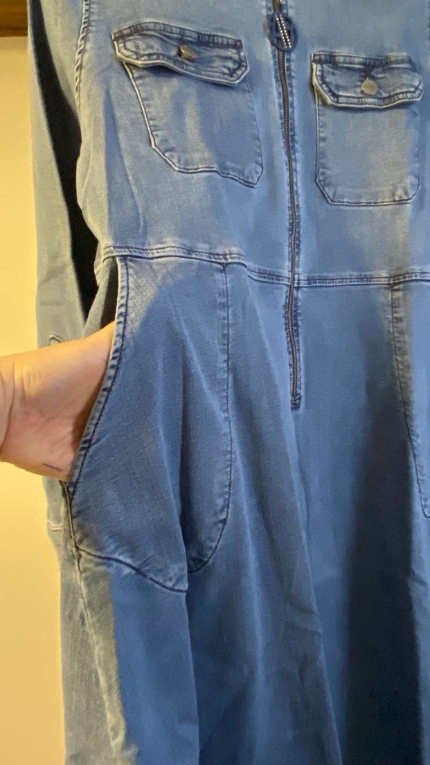 Uzun Jean Elbise, Fermuarlı, Gri Mavi - Görsel 5