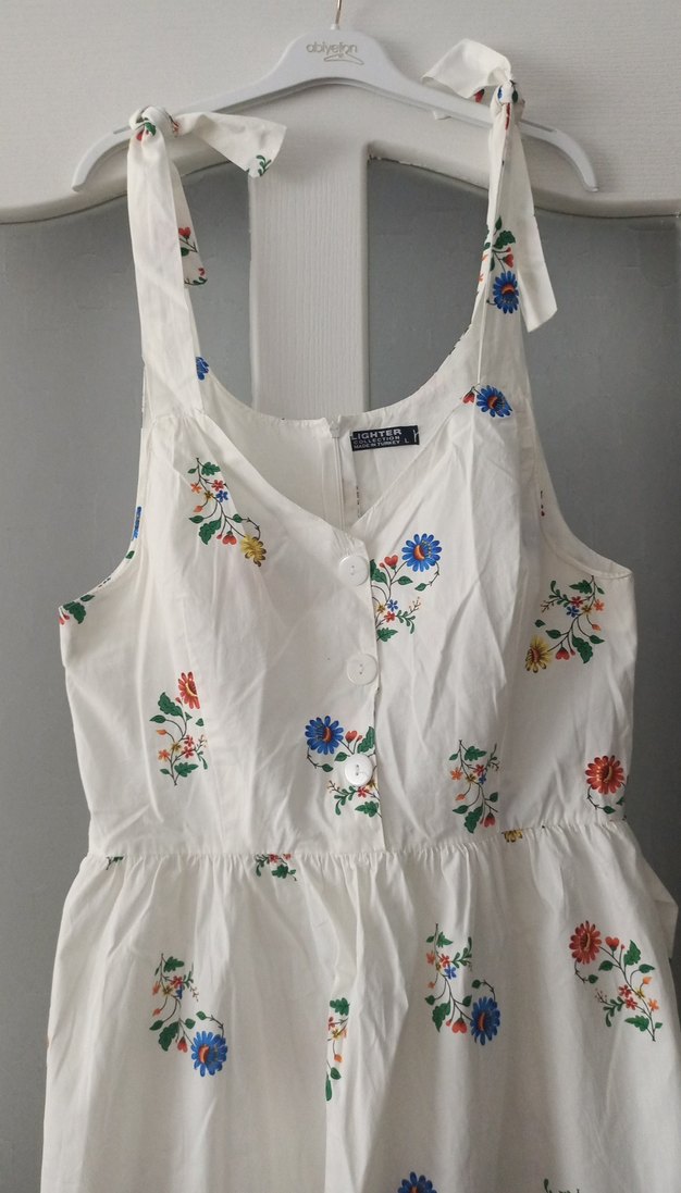 Beyaz Bohem Midi Elbise - Görsel 4