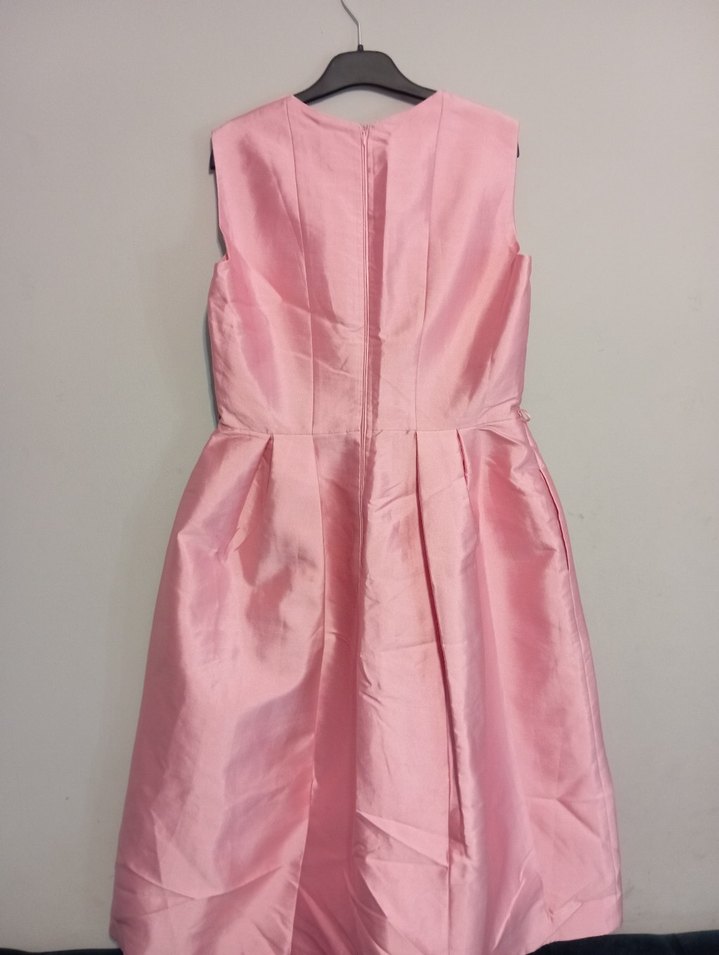 Pembe Midi Pilili V Yaka Kadın Elbise - Görsel 2