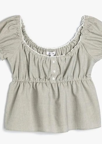 Gri Keten Kadın Bluz Düğmeli ve Bol Kesim - Görsel 5