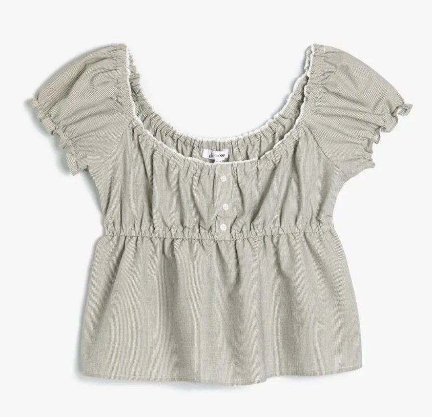 Gri Keten Kadın Bluz Düğmeli ve Bol Kesim - Görsel 5