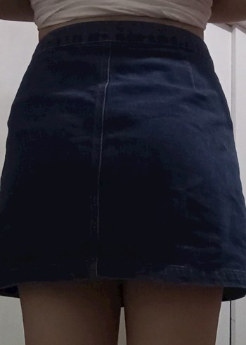 Düğmeli Lacivert Kot Mini Etek - Görsel 3
