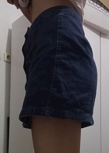 Düğmeli Lacivert Kot Mini Etek - Görsel 2