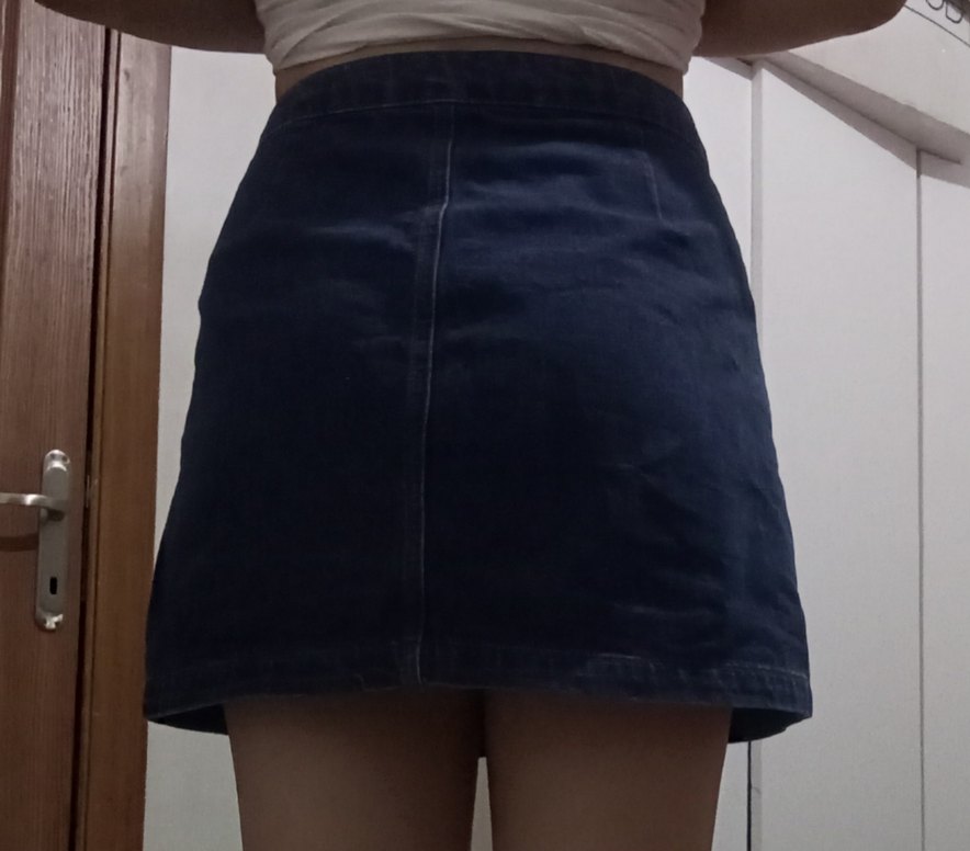 Düğmeli Lacivert Kot Mini Etek - Görsel 3