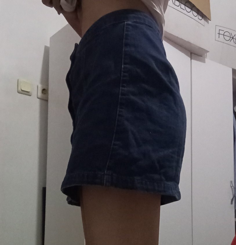 Düğmeli Lacivert Kot Mini Etek - Görsel 2