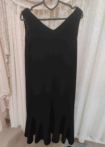 Siyah Drapeli V Yakalı midi boy Abiye Elbise - Görsel 3