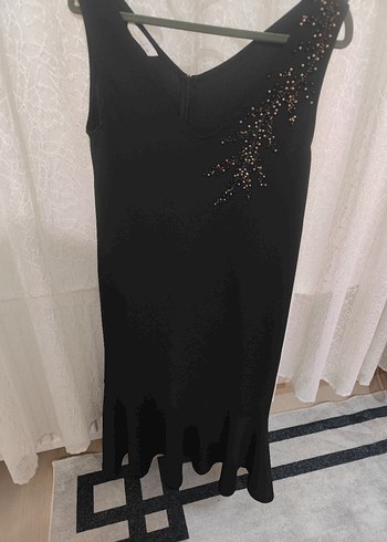 Siyah Drapeli V Yakalı midi boy Abiye Elbise - Görsel 2