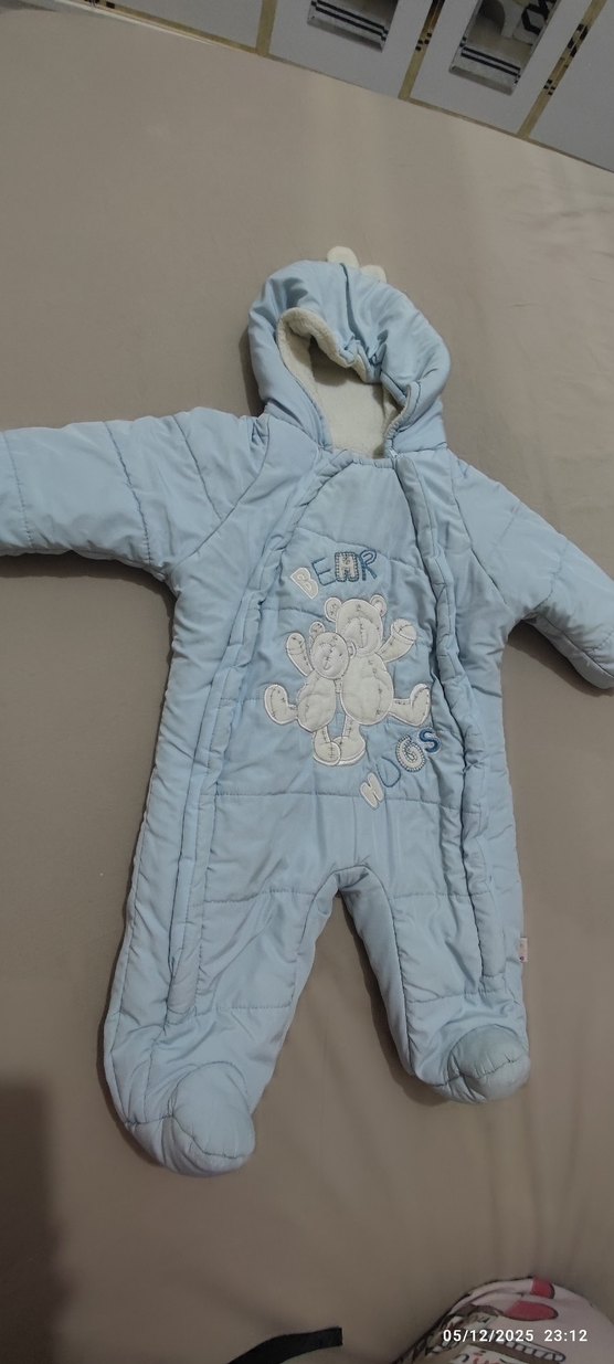 Mavi Erkek Bebek Nakışlı Triko Tulumu - Görsel 2