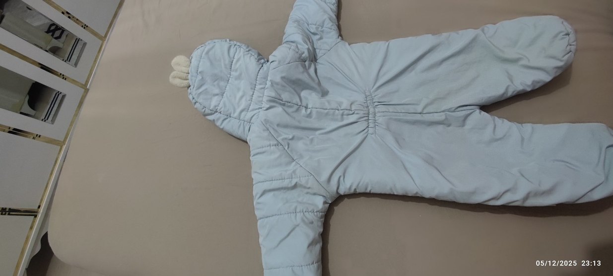 Mavi Erkek Bebek Nakışlı Triko Tulumu - Görsel 5