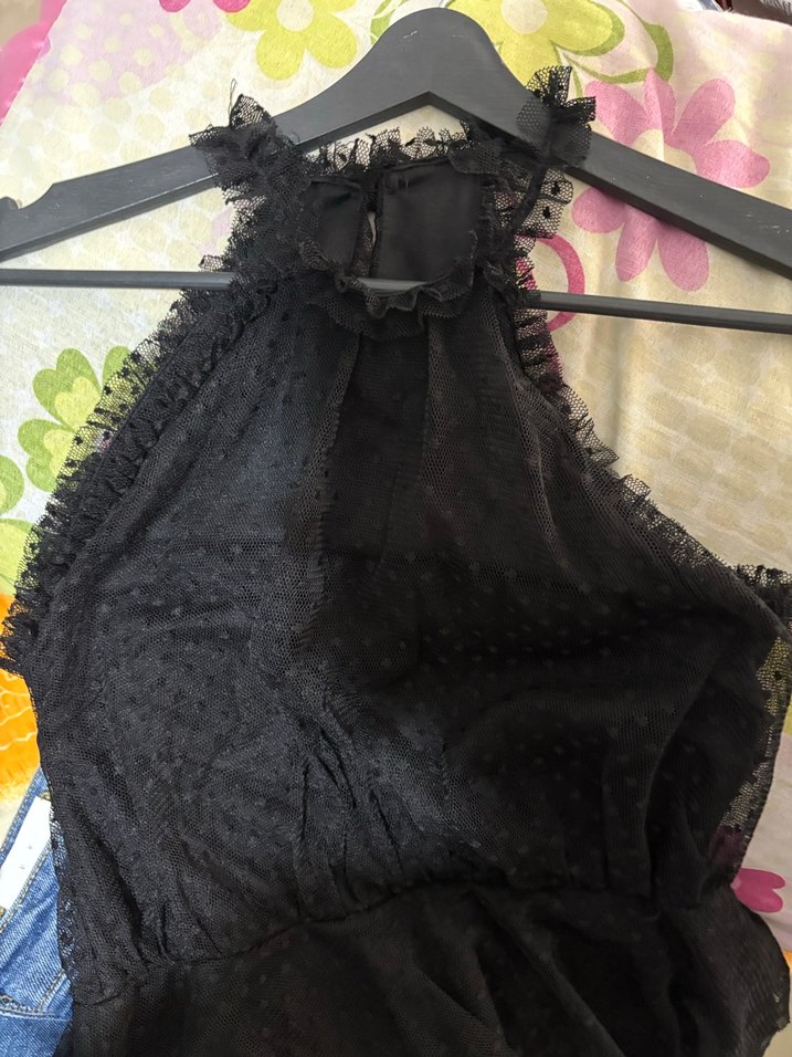 Kısa Siyah  Fırfırlı Gotik Elbise - Görsel 2