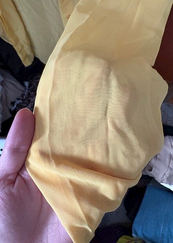 Sarı Uzun Kollu Düğmeli Salaş Gömlek - Görsel 2