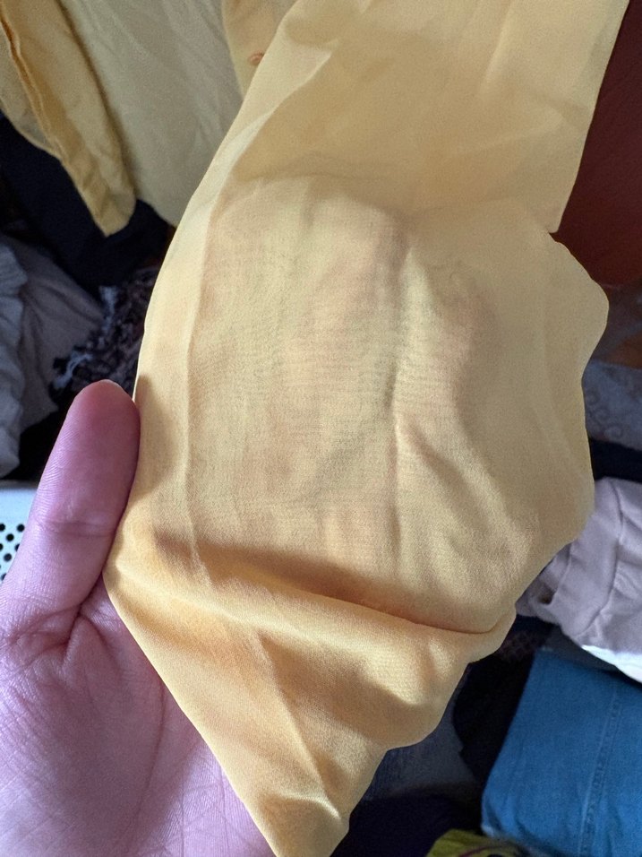 Sarı Uzun Kollu Düğmeli Salaş Gömlek - Görsel 2