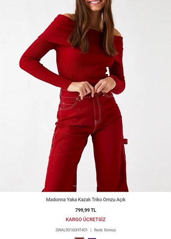 Koton Koton Kayık Yaka Coquette Stil Kırmızı Kazak