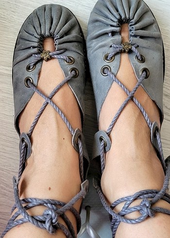 38 Beden gri Renk Bağcıklı bodrum sandaleti