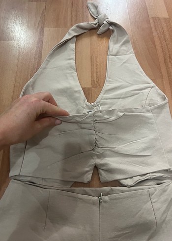 Bej Keten Mini Kadın Takım - Görsel 5