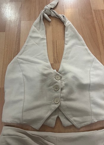 Bej Keten Mini Kadın Takım - Görsel 3