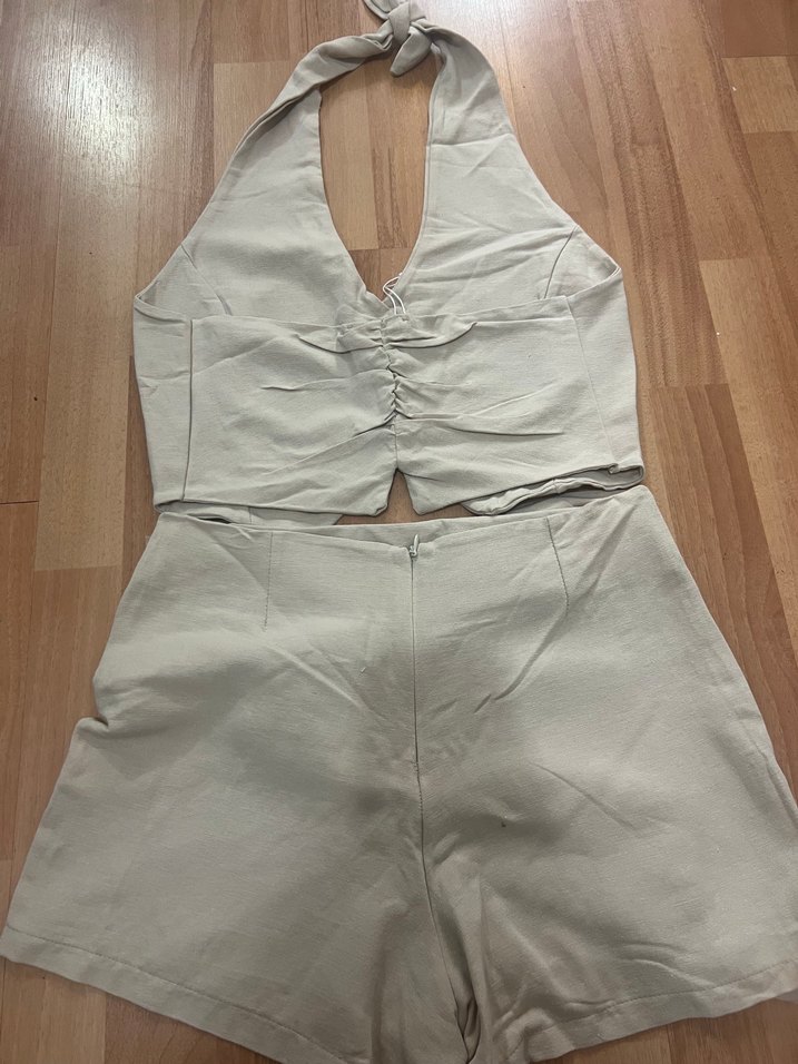 Bej Keten Mini Kadın Takım - Görsel 4