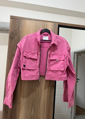 Kadın Pembe Mini Denim Ceket