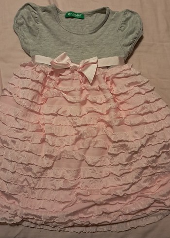 Kız Çocuk Gri Üstlü Pembe Fırfırlı Elbise