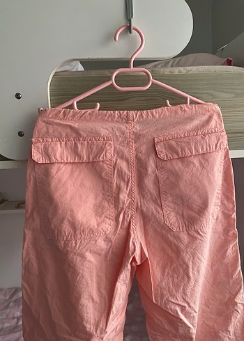 34 Beden pembe Renk Pembe Midi Keten Rahat Kesim Kadın Pantolon