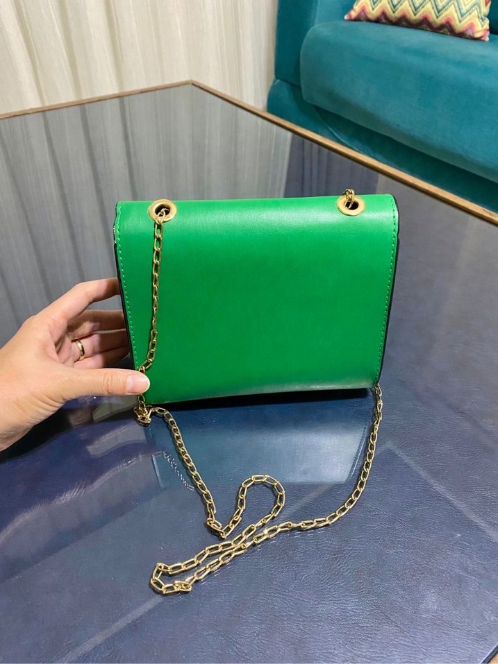 Zincir Detaylı Yeşil Deri Kadın Çanta - Görsel 2