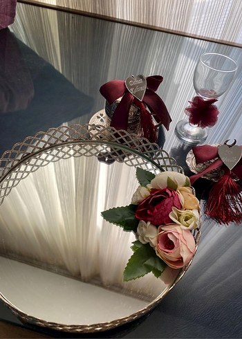 Bordo Kurdeleli İsteme Bardak ve Tepsi Seti - Görsel 3