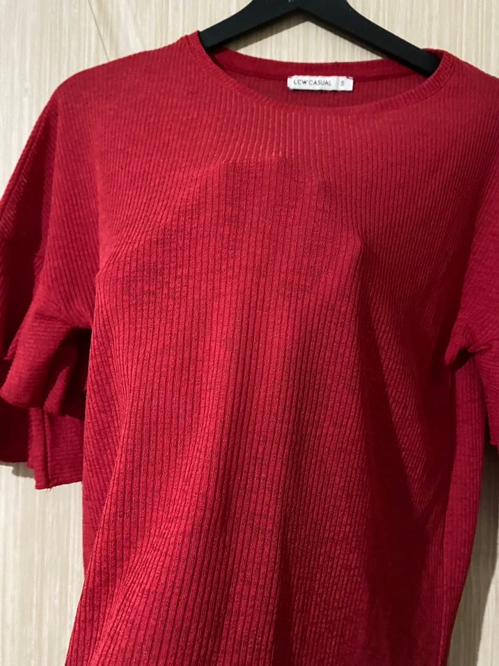 Kırmızı Kısa Kollu Fırfırlı Kadın Bluz - Görsel 4