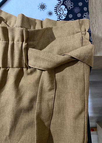 Kahverengi Kemerli Bol Kesim Keten Pantolon - Görsel 2