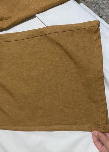 Kahverengi Kemerli Bol Kesim Keten Pantolon - Görsel 4