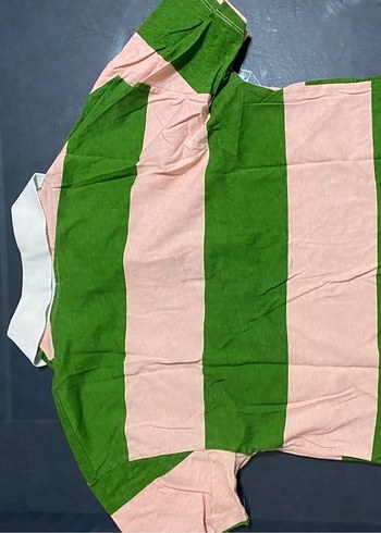 Ambar Yeşil Pembe Çizgili Polo Tişört - Görsel 3