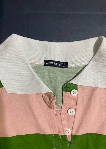 Ambar Yeşil Pembe Çizgili Polo Tişört - Görsel 2