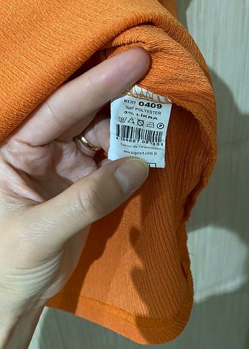 Turuncu Kısa Kollu Salaş Keten Bluz - Görsel 3