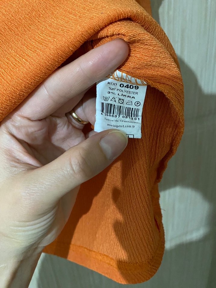 Turuncu Kısa Kollu Salaş Keten Bluz - Görsel 3