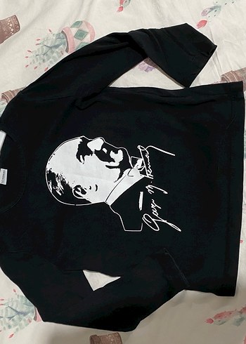 Siyah Erkek Çocuk Uzun Kollu Atatürk Baskılı Tişört - Görsel 3