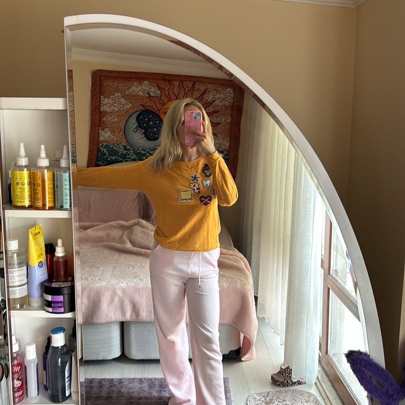 Sarı Uzun Kollu Salaş Triko Kazak - Görsel 2