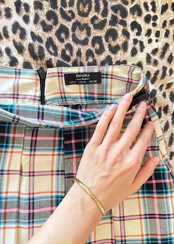 Ekoseli Kemerli Midi Mini Etek - Görsel 2