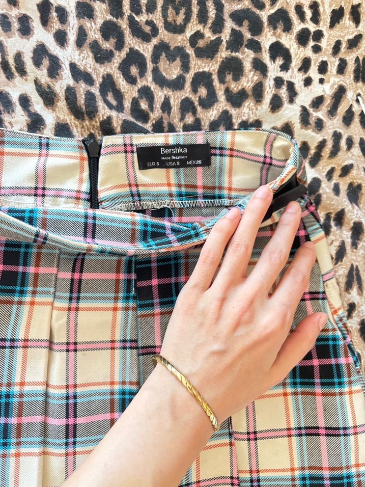 Ekoseli Kemerli Midi Mini Etek - Görsel 2