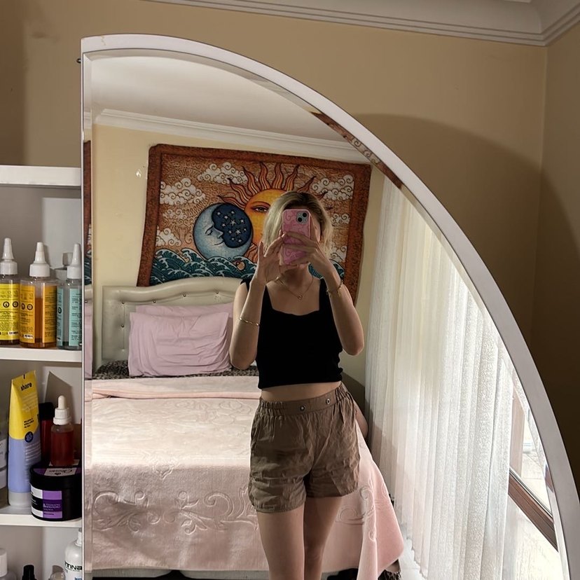 Kadın Camel Bağlama Desenli Mini Crop Top - Görsel 2