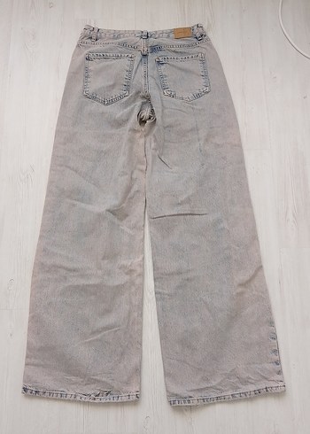 29 Beden gri Renk Gri Bej Denim Kadın Geniş Paça Pantolon
